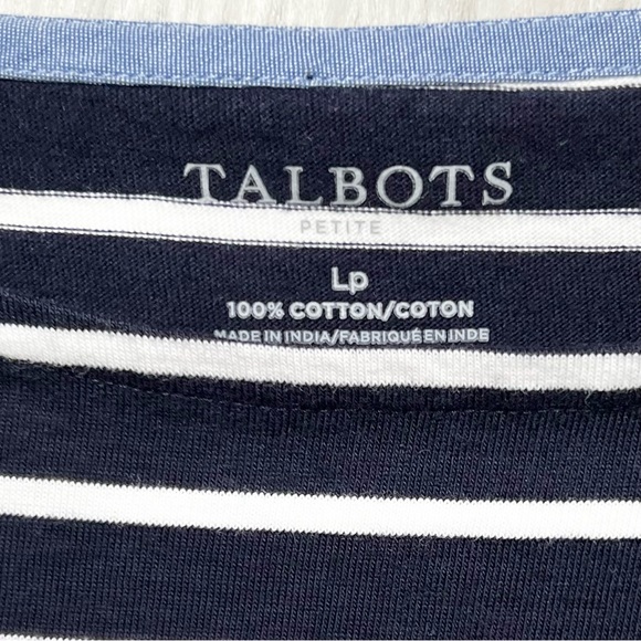 Talbots Nautical 3/4 Sleeve Boatneck Tee, Navy Blue Red White Striped , Petite - Picture 9 of 10